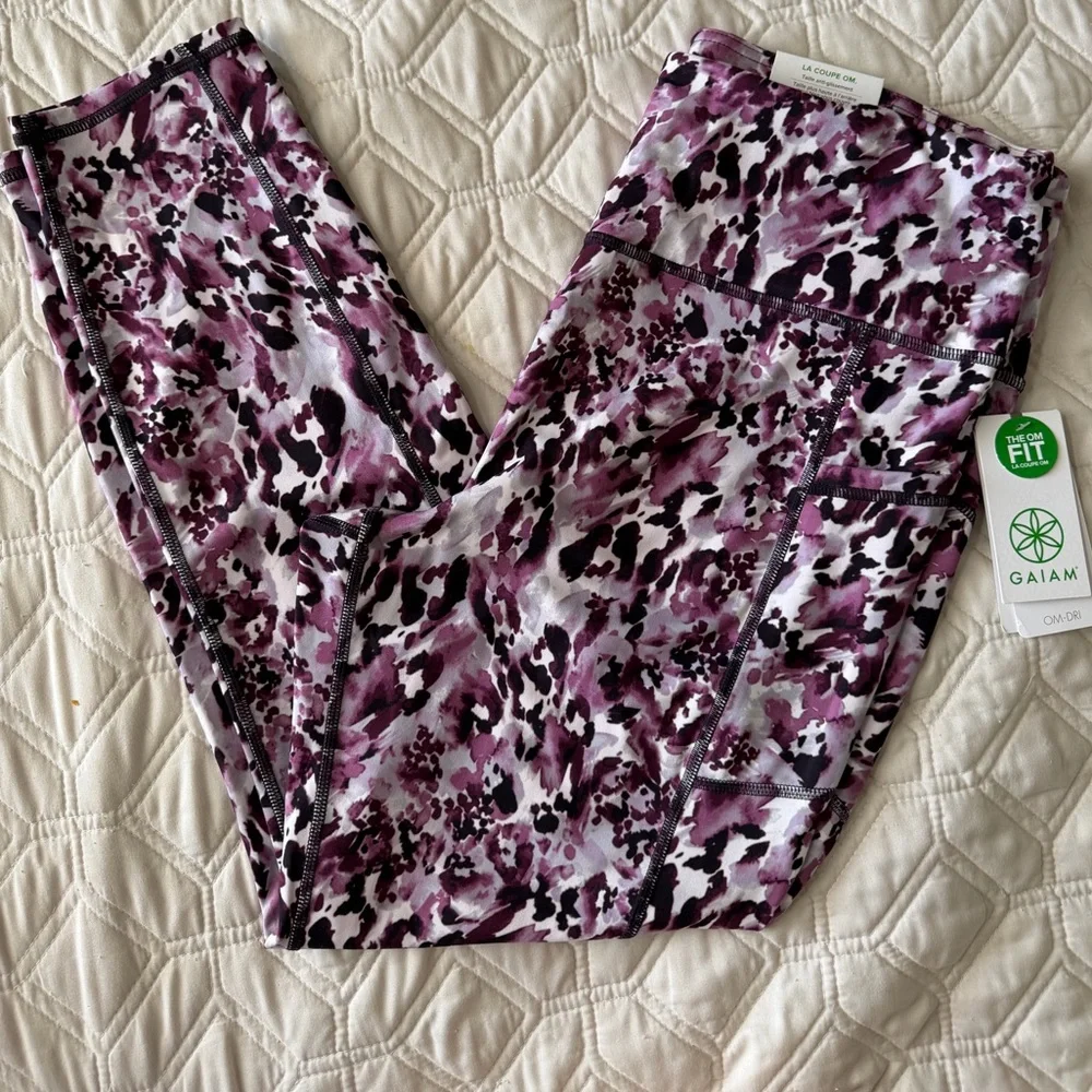 GAIAM Purple & Black Abstract Print Leggings - Picture 5 of 7